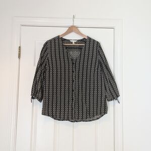 Garnet Hill Black and White Print Organic Cotton Blouse